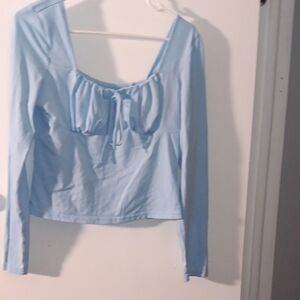 Light Blue Long Sleeve Scoop Neck Women's Top